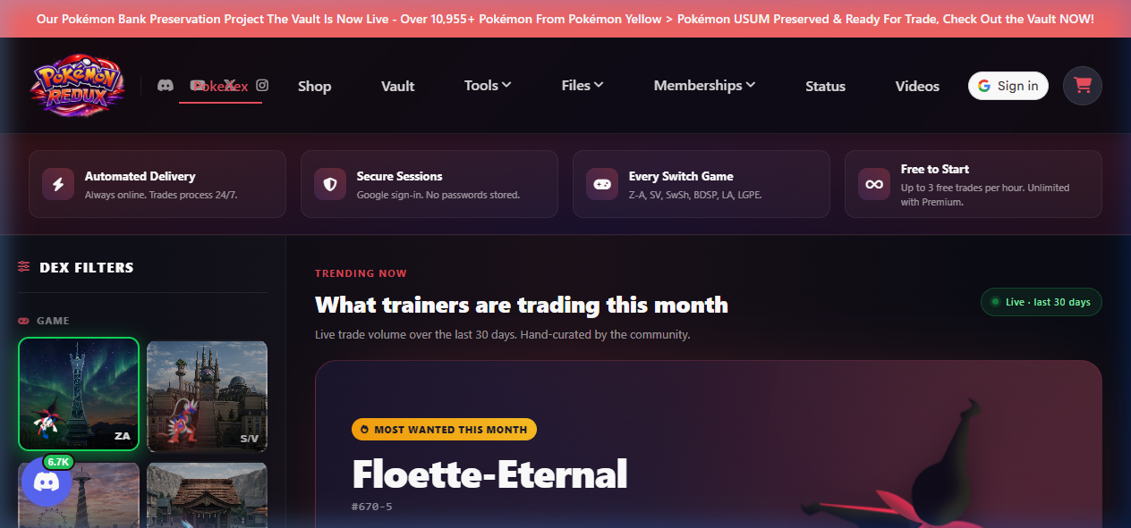 pkmredux.com Platform Screenshot